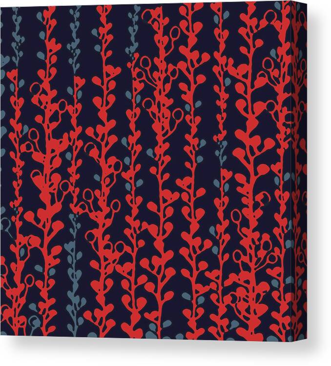 Vines Canvas Print featuring the digital art Berry Vines Red and Navy by Sand And Chi