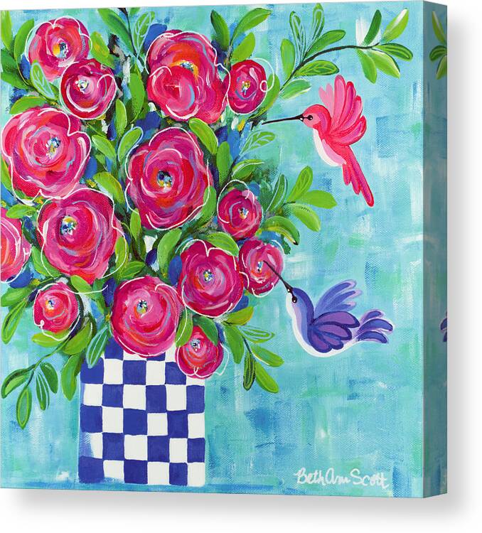 Hummingbird Canvas Print featuring the painting Better Together by Beth Ann Scott