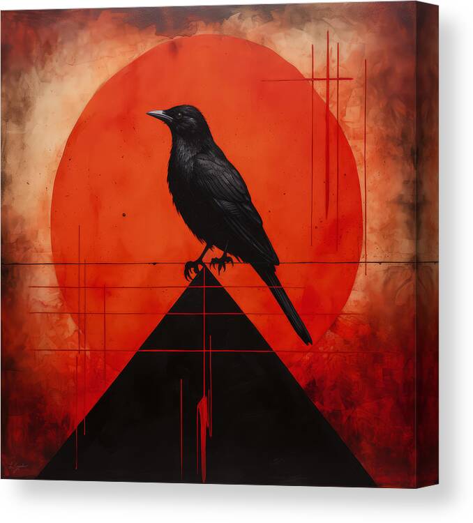 Edgar Allan Poe Canvas Print featuring the painting Beyond the Black, a Crimson Cry by Lourry Legarde