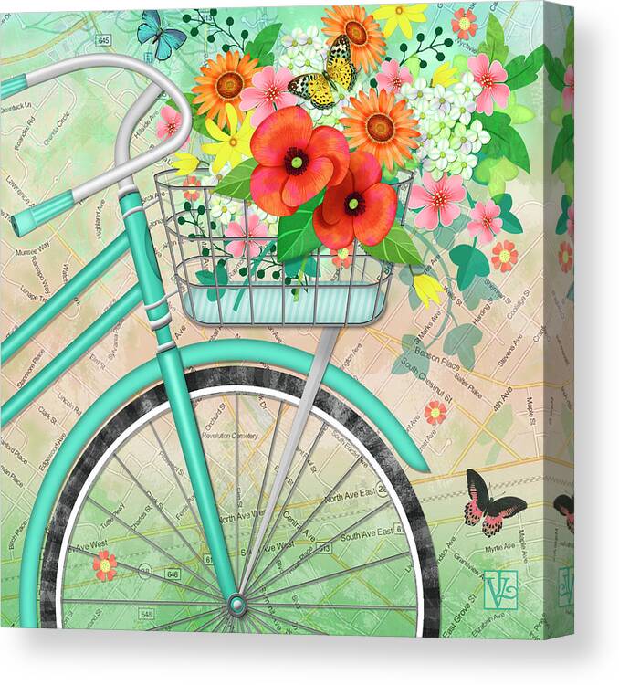 Bicycle Canvas Print featuring the digital art Bicycle Bouqet by Valerie Drake Lesiak