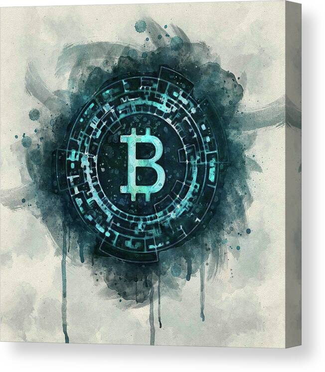 Teal Canvas Print featuring the painting Bitcoin Era I by Agata Surma