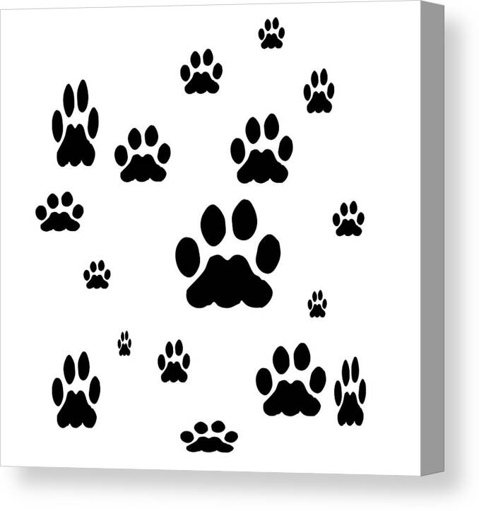 Pet Canvas Print featuring the digital art Black Pet Paw Prints by Kathy K McClellan