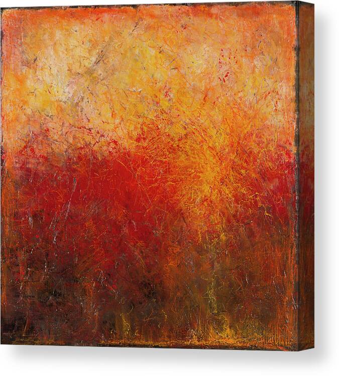 Layers Of Acrylic Paint And Glazes On Textured Wood Board Canvas Print featuring the painting Blaze by Chris Burton