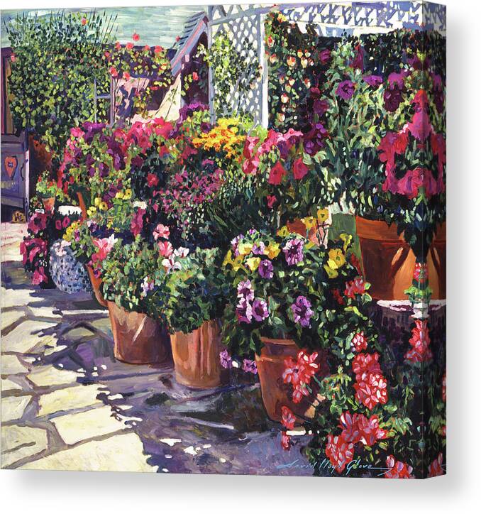 Garden Canvas Print featuring the painting Blooming Flower Pots by David Lloyd Glover