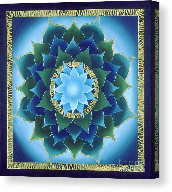 Mandala Canvas Print featuring the painting Blue Aura Lotus by Charlotte Backman