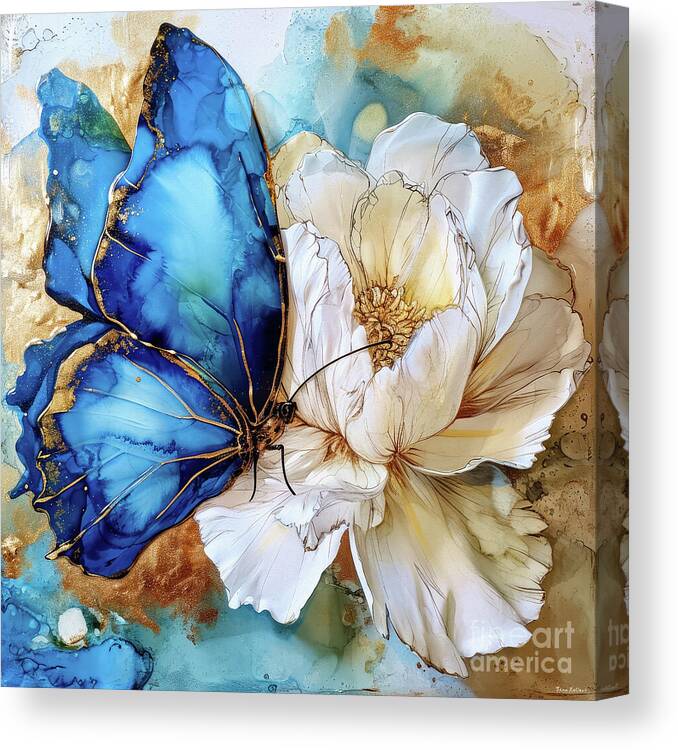 Butterfly Canvas Print featuring the painting Blue Butterfly Elegance by Tina LeCour
