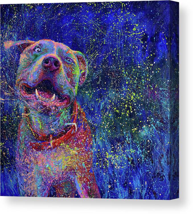Dog Canvas Print featuring the painting Blue Chakra by Iris Scott