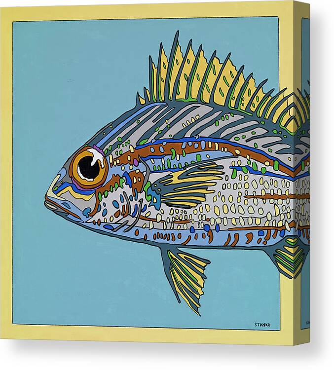 Blue Fish Ocean Salt Water Canvas Print featuring the painting Blue Fish by Mike Stanko