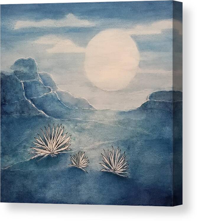 Landscape Canvas Print featuring the mixed media Blue Moon by Terry Ann Morris