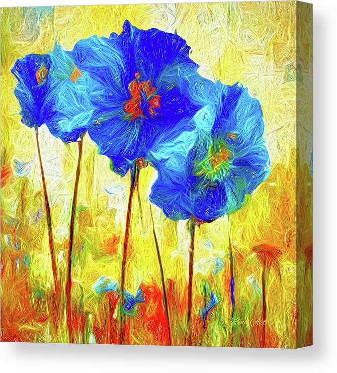 Art Bathroom Canvas Print featuring the digital art Blue-poppy in Bloom 2 by OLena Art by Lena Owens - Vibrant DESIGN