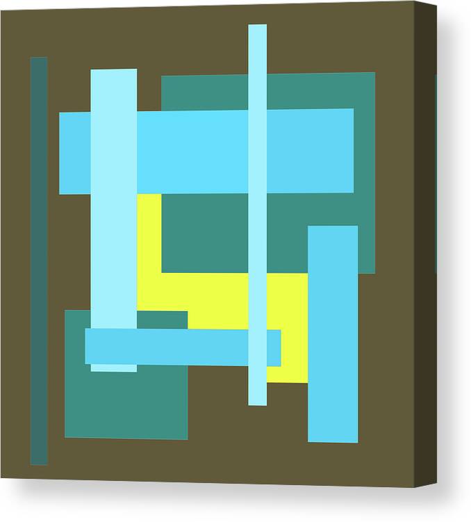 Abstract Canvas Print featuring the digital art Brown With Blue And Yellow Blocks by Kathy K McClellan