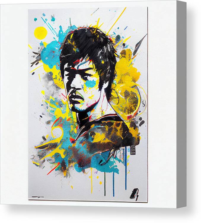 Bruce Lee  Abstract Black Outline Details Art Canvas Print featuring the digital art Bruce Lee  abstract black outline details bold  da ab dfd d bafffef by Asar Studios by Celestial Images
