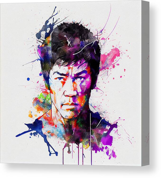 Bruce Lee  Abstract Black Outline Details Art Canvas Print featuring the digital art Bruce Lee  abstract black outline details bold  ecba  af cc deafdcffff by Asar Studios by Celestial Images