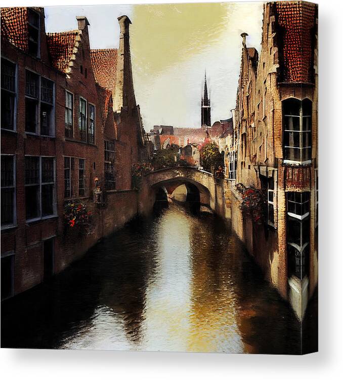 Belgium Canvas Print featuring the painting Bruges, Belgium - 15 by AM FineArtPrints