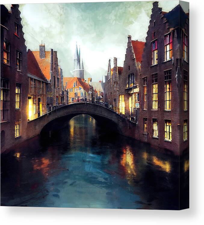 Belgium Canvas Print featuring the painting Bruges, Belgium - 16 by AM FineArtPrints