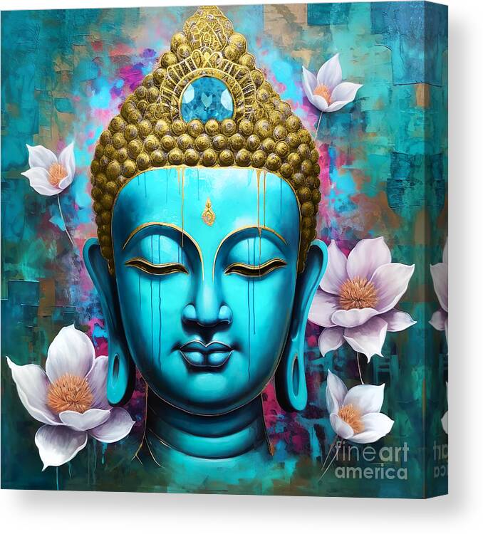 Buddha Canvas Print featuring the painting Buddha Face Lotus 1 by Mark Ashkenazi