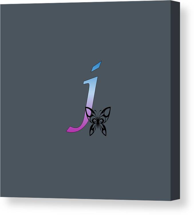 Monogram Canvas Print featuring the digital art Butterfly Silhouette on Monogram Lower Case j Gradient Blue Purple by Ali Baucom