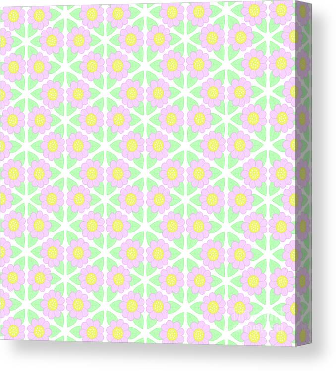 Flower Pattern Canvas Print featuring the digital art Candy Flower - Pink, Yellow and Green Floral Pattern by LJ Knight