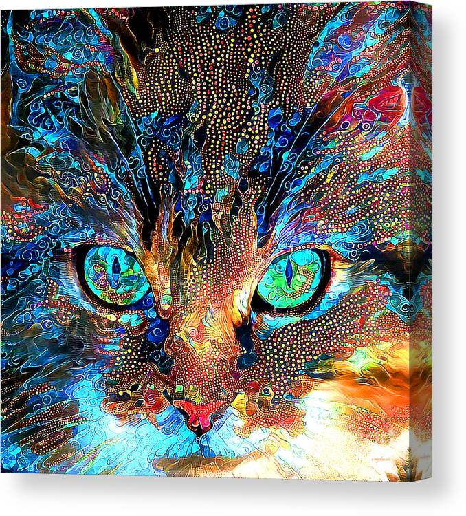 Wingsdomain Canvas Print featuring the photograph Cat In Vibrant Surreal Abstract 002004 20200420 square by Wingsdomain Art and Photography