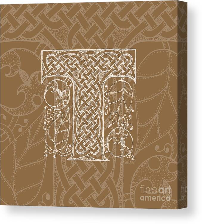 Artoffoxvox Canvas Print featuring the mixed media Celtic Letter T Monogram by Kristen Fox