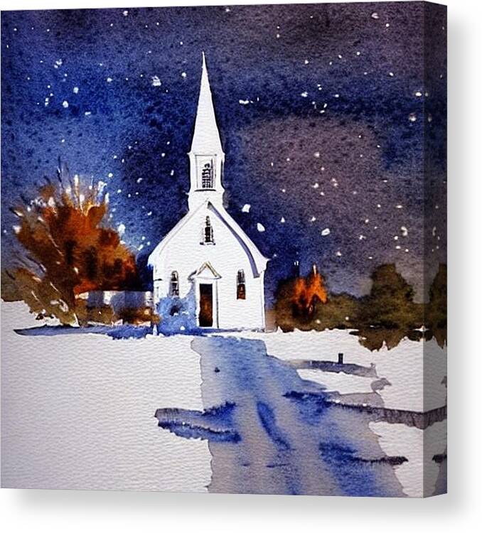 Chapel Canvas Print featuring the painting Chapel on a Winter's Morn, New Jersey by Christopher Lotito