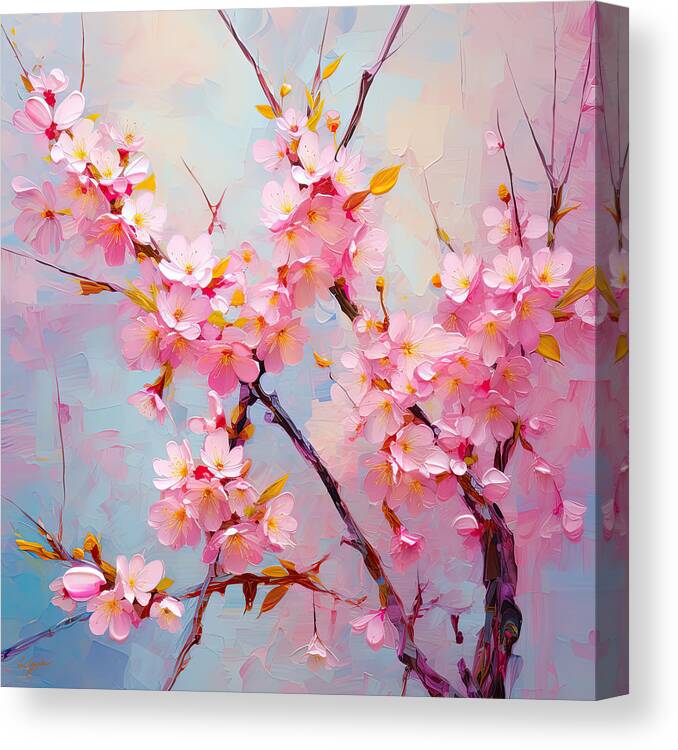 Pink Art Canvas Print featuring the painting Cherry Blossoms Art by Lourry Legarde