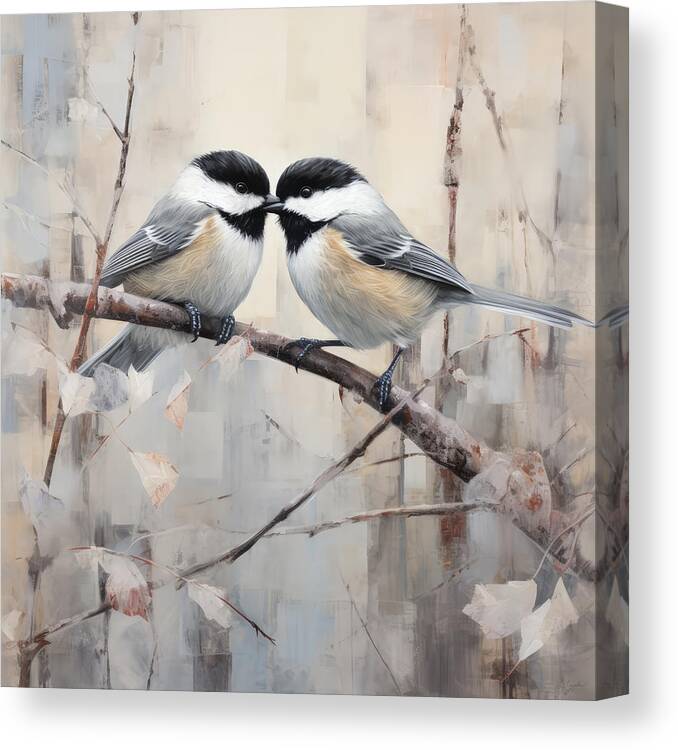 Chickadee Canvas Print featuring the painting Chickadee Lovers by Lourry Legarde