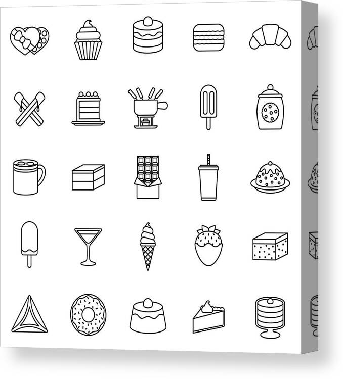 Chocolate Sauce Canvas Print featuring the drawing Chocolate Thin Line Icon Set by Bortonia