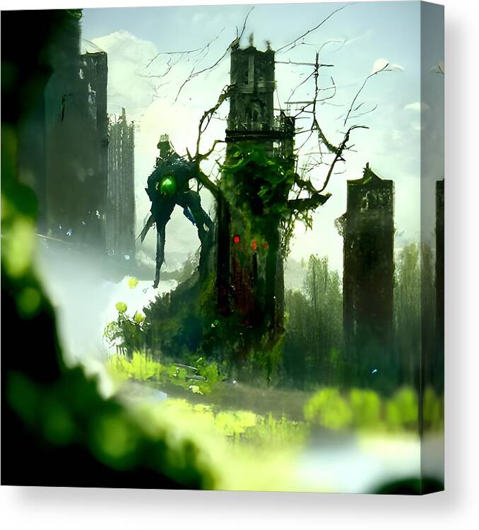 Destruction Canvas Print featuring the digital art City Overgrown with Vines and Moss by Annalisa Rivera-Franz