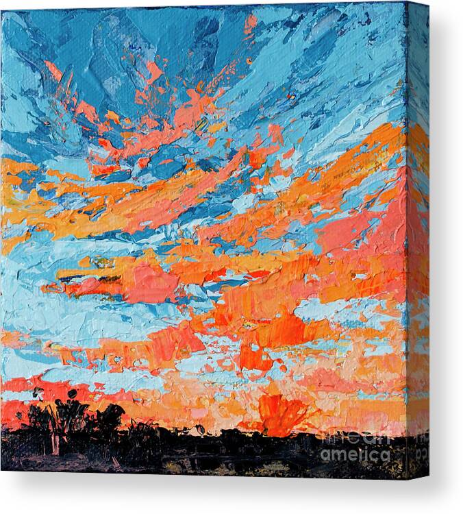 Sky Painting Canvas Print featuring the painting Cloudscape Orange Sunset Over and Open Field by Patricia Awapara