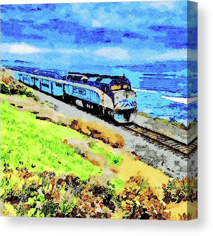 Train Canvas Print featuring the painting Coaster in Del Mar by Russ Harris