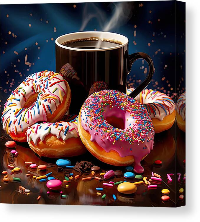 Coffee And Donuts Canvas Print featuring the digital art Coffee Date by Lourry Legarde