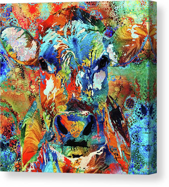 Bull Canvas Print featuring the painting Colorful Cow Art - Hidden Gem - Sharon Cummings by Sharon Cummings