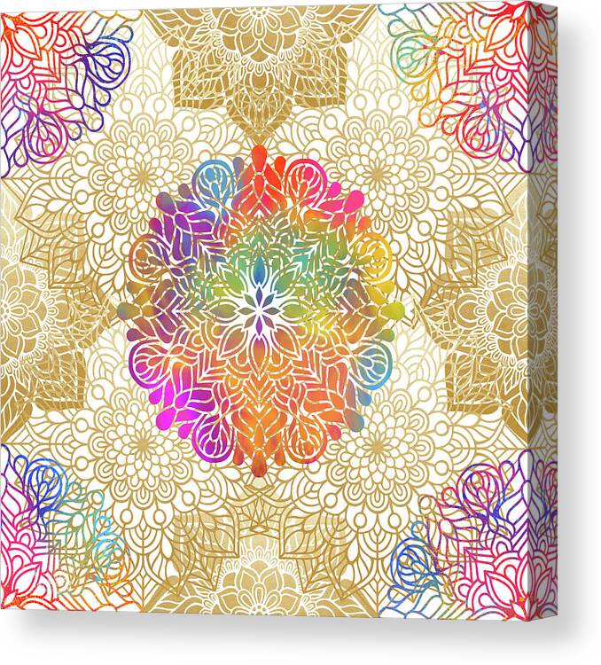 Mandala Canvas Print featuring the digital art Colorful Gold Mandala Pattern by Sambel Pedes