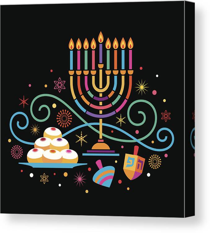 Menorah Canvas Print featuring the drawing Colorful Hanukkah by Mementoil