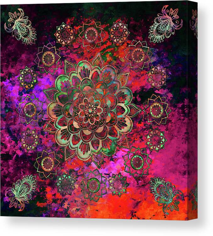Mandalas Canvas Print featuring the digital art Colorful Mandala Worlds by Peggy Collins