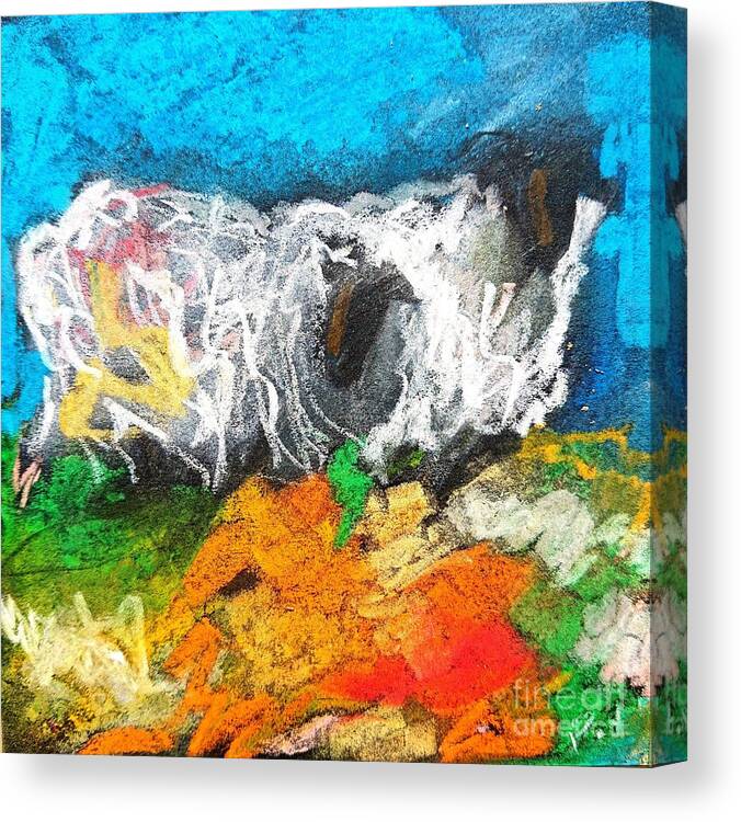  Sheep Paintings Canvas Print featuring the painting Colorful sheep paintings by Mary Cahalan Lee - aka PIXI