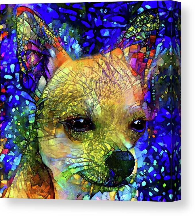 Chihuahua Canvas Print featuring the digital art Colorful Stained Glass Chihuahua Art by Peggy Collins