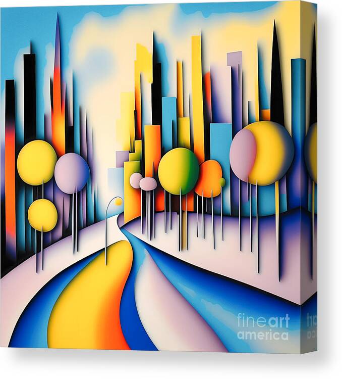 City Canvas Print featuring the digital art Colourful Abstract Cityscape - 4 by Philip Preston