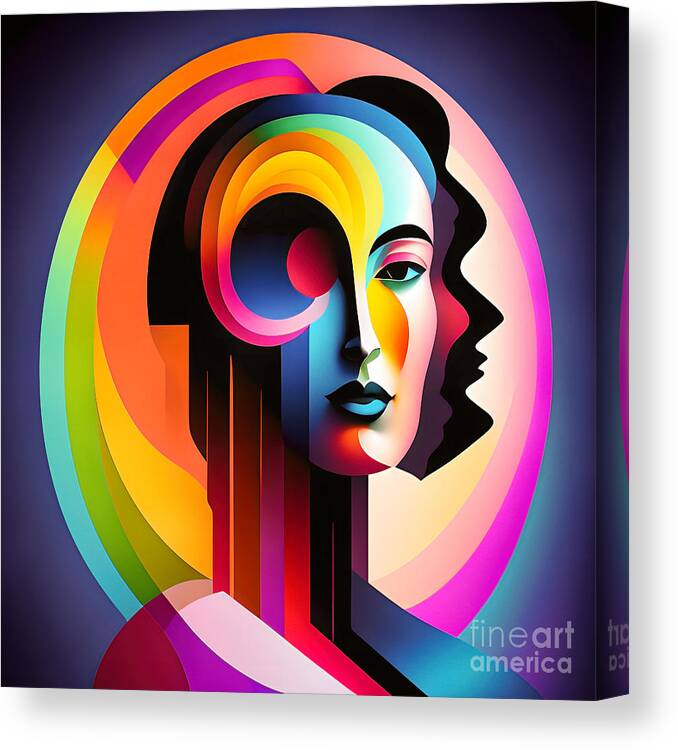 Portrait Canvas Print featuring the digital art Colourful Abstract Surreal Portrait - 3 by Philip Preston