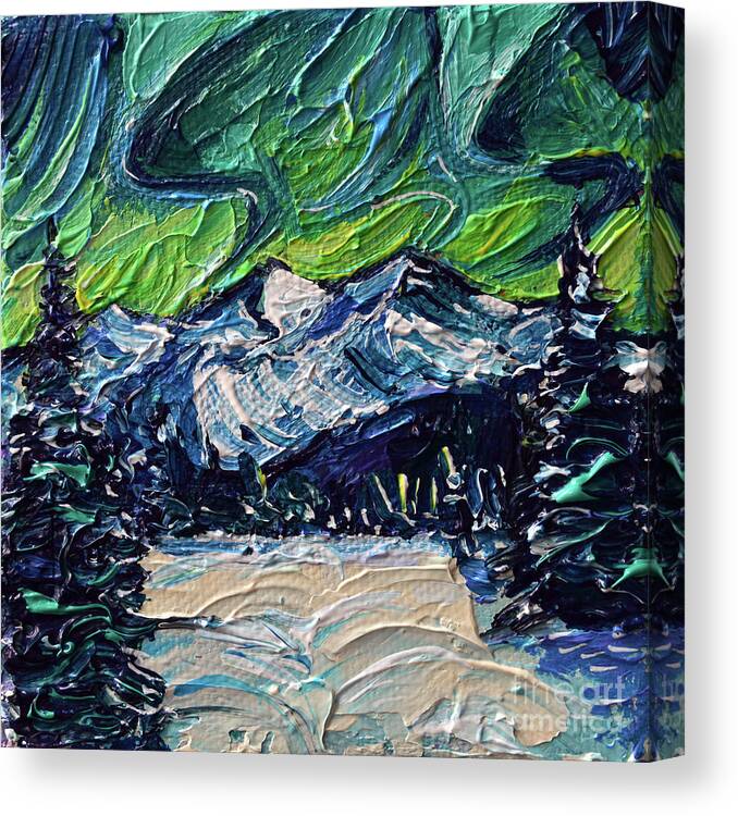 Aurora Borealis Canvas Print featuring the painting Columbia Icefield Northern Lights Jasper Canada by Mona Edulesco