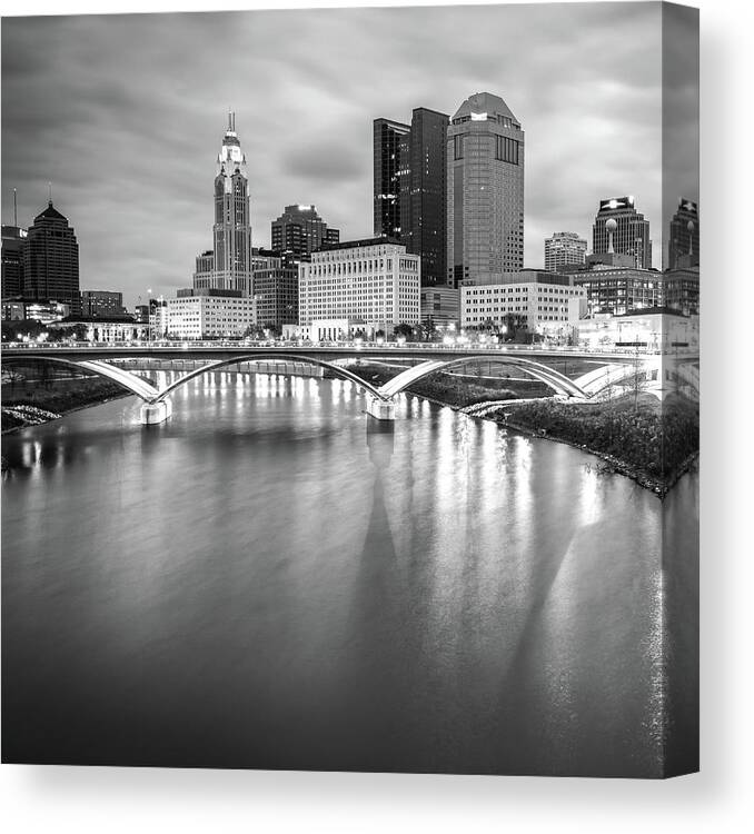 America Canvas Print featuring the photograph Columbus Ohio Skyline Art - Square Format Black and White by Gregory Ballos