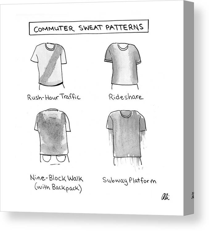 Captionless Canvas Print featuring the drawing Commuter Sweat Patterns by Ali Solomon