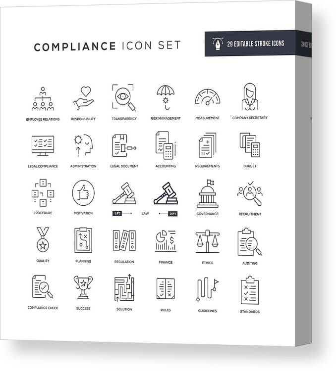 Risk Canvas Print featuring the drawing Compliance Editable Stroke Line Icons by Enis Aksoy