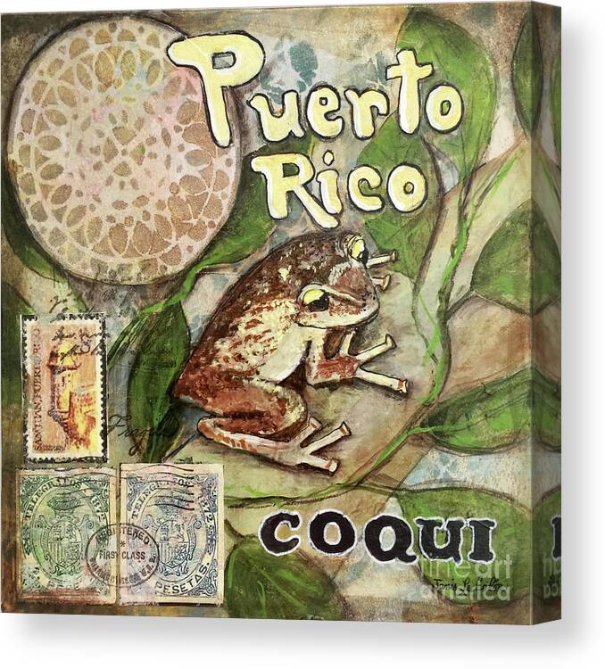 Puerto Rico Canvas Print featuring the mixed media Coqui by Janis Lee Colon