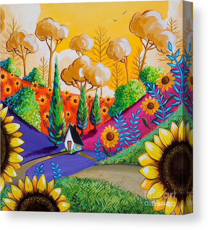 Sunflowers Canvas Print featuring the painting Country Lights #30 by Cindy Thornton