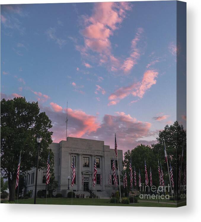 Courthouse Canvas Print featuring the photograph Courthouse with Flags by Tamara Becker