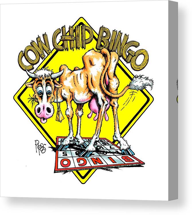 Humorous Canvas Print featuring the digital art Cow Chip Bingo by Scott Ross