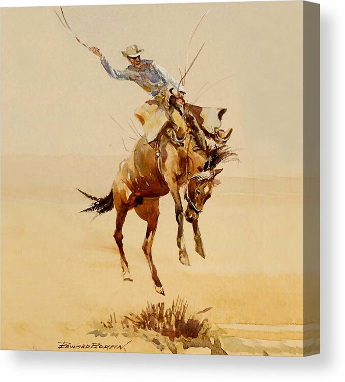 “edward Borein” Canvas Print featuring the digital art Cowboy on a Bucking Horse Number 2 by Edward Borein