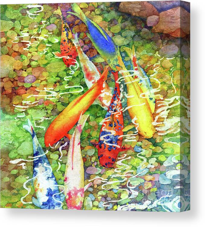 Watercolor Canvas Print featuring the painting Coy Koi - Stream by Hailey E Herrera